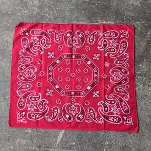 Vintage 50's Elephant Bandana Fast Color Red Paisley Handkerchief Selvedge Trunk